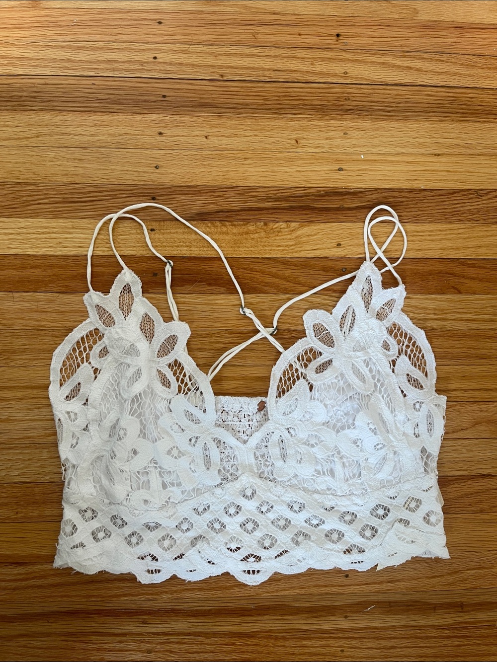 White Floral Lace Bandeau Bralette with Adjustable Straps